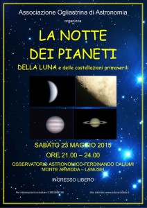 Sabato 23 Maggio 2015: La notte dei Pianeti e della Luna e delle costellazioni Primaverili . Eventi